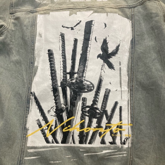 Japanese Bisima blue Jean jacket crow and swords Unisex - Picture 6 of 9